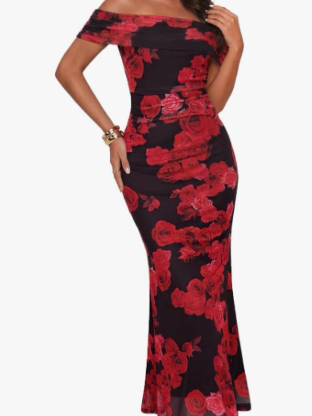 MEROKEETY Women's Summer Off Shoulder Floral Bodycon Cocktail Maxi Dresses
